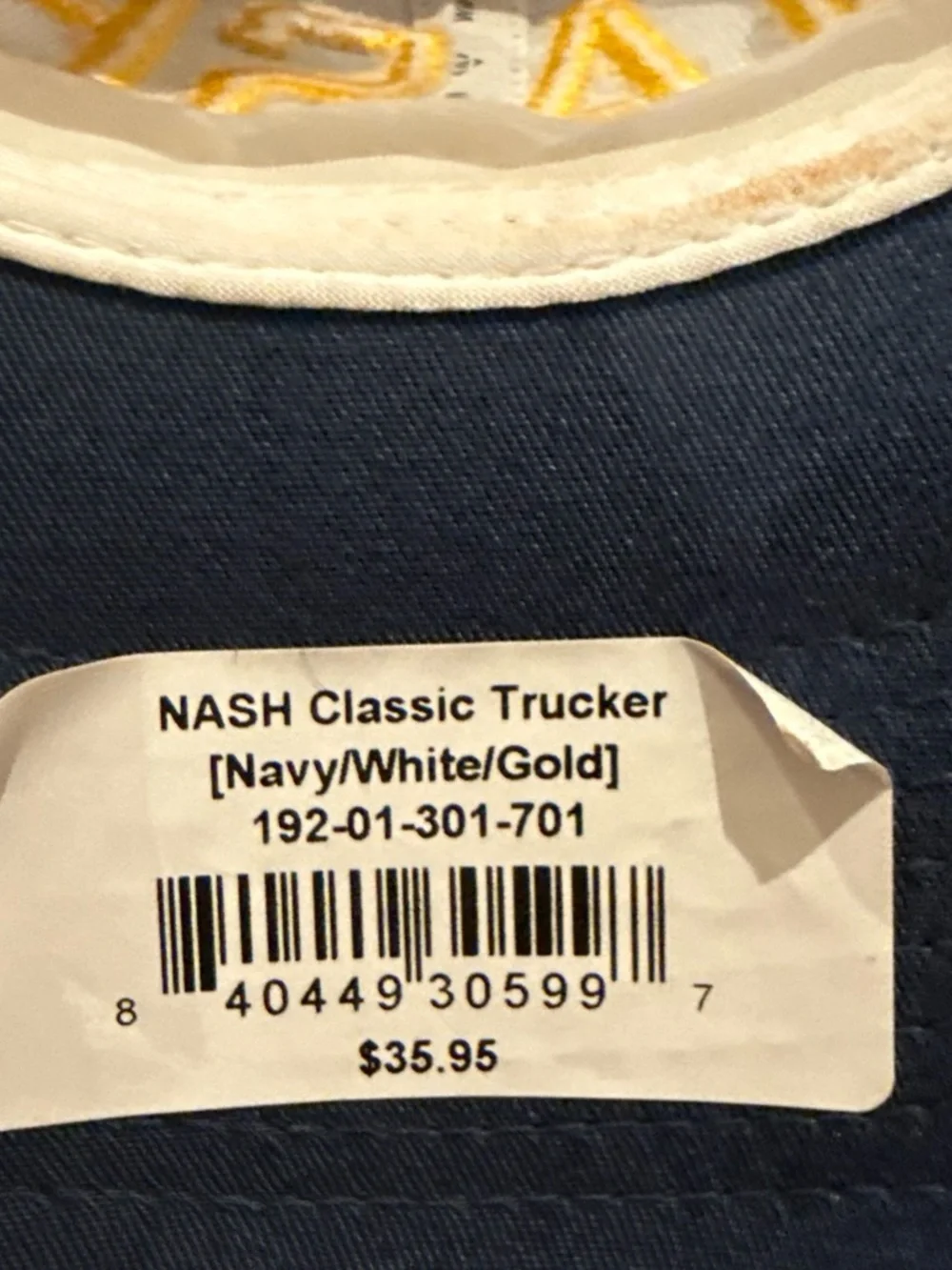 Classic NASH Navy and White Trucker Hat with Yellow Embroidery
